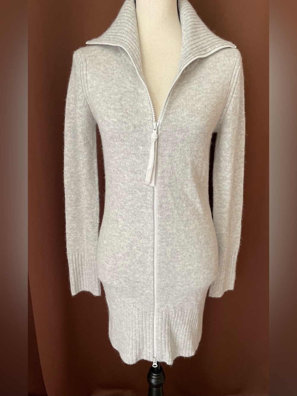 Vintage Y2K Gray Angora /lambs wool Moto Collar Sweater Dress Coquette Grunge M